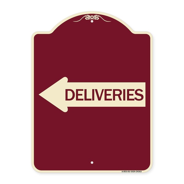 Deliveries With Left Arrow Heavy-Gauge Aluminum Architectural Sign, 24" x 18", BU-1824-24363
